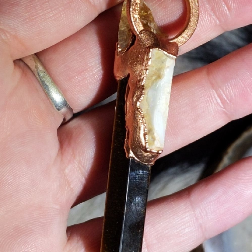 'Terrawver' Australian White Opal, Tigers Eye Tower & Raw Citrine Necklace - Picture 5 of 8